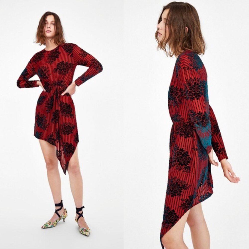 Zara burnt velvet gathered Devore dress